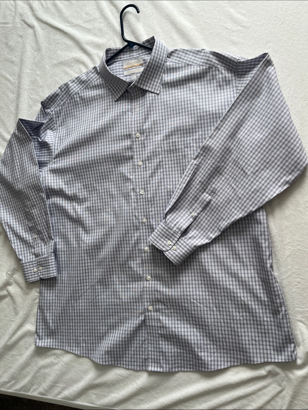Roundtree & Yorke Blue and Light Gray Checked Dress Shirt